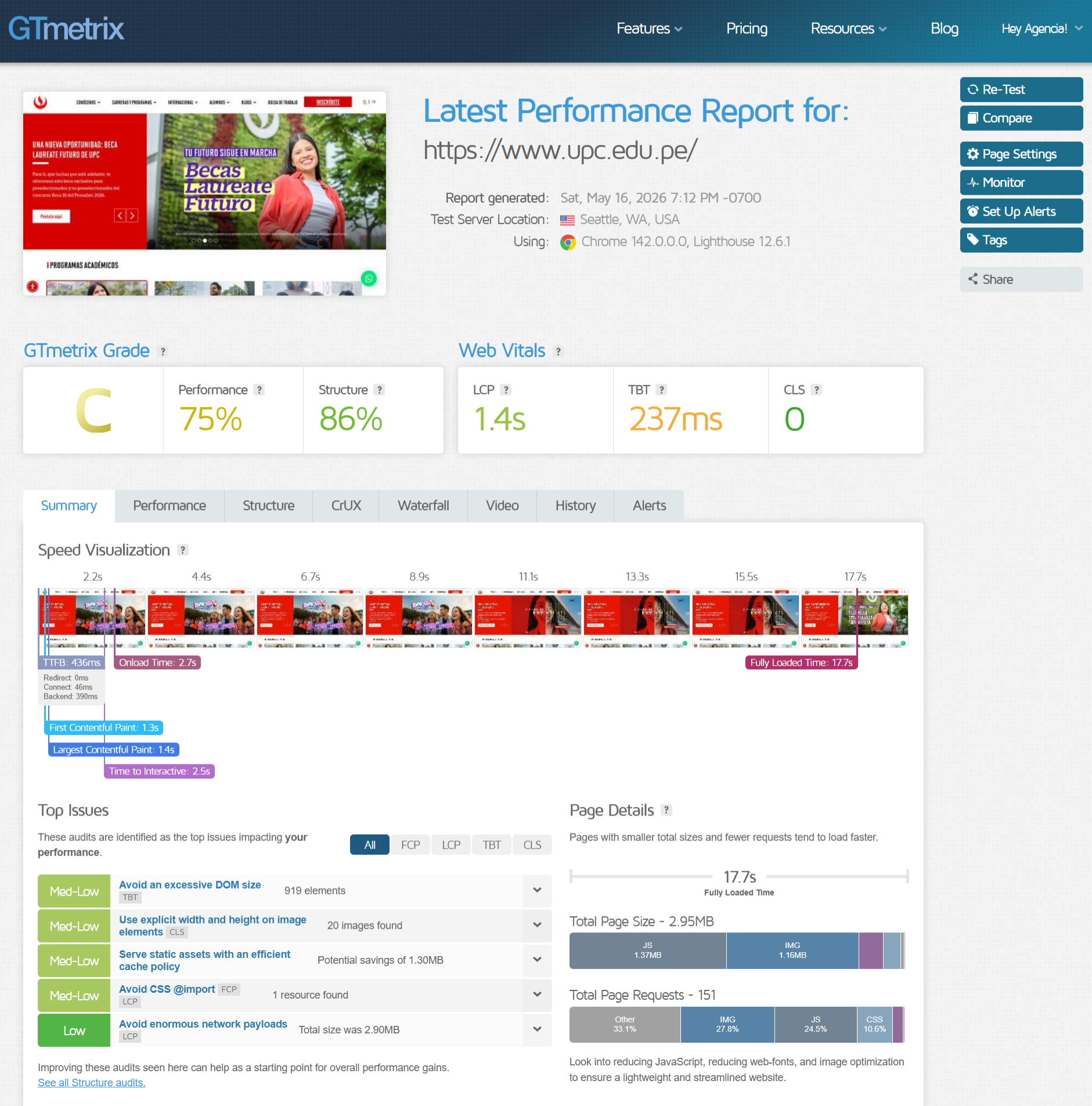 FireShot Capture 389 Latest Performance Report for https www.upc .edu .pe GTmetrix | KOM Agencia Digital ✔️ PAGINAS WEB EN LIMA FireShot Capture 389 Latest Performance Report for https www.upc .edu .pe GTmetrix Diseño de páginas web para empresas en Lima Perú