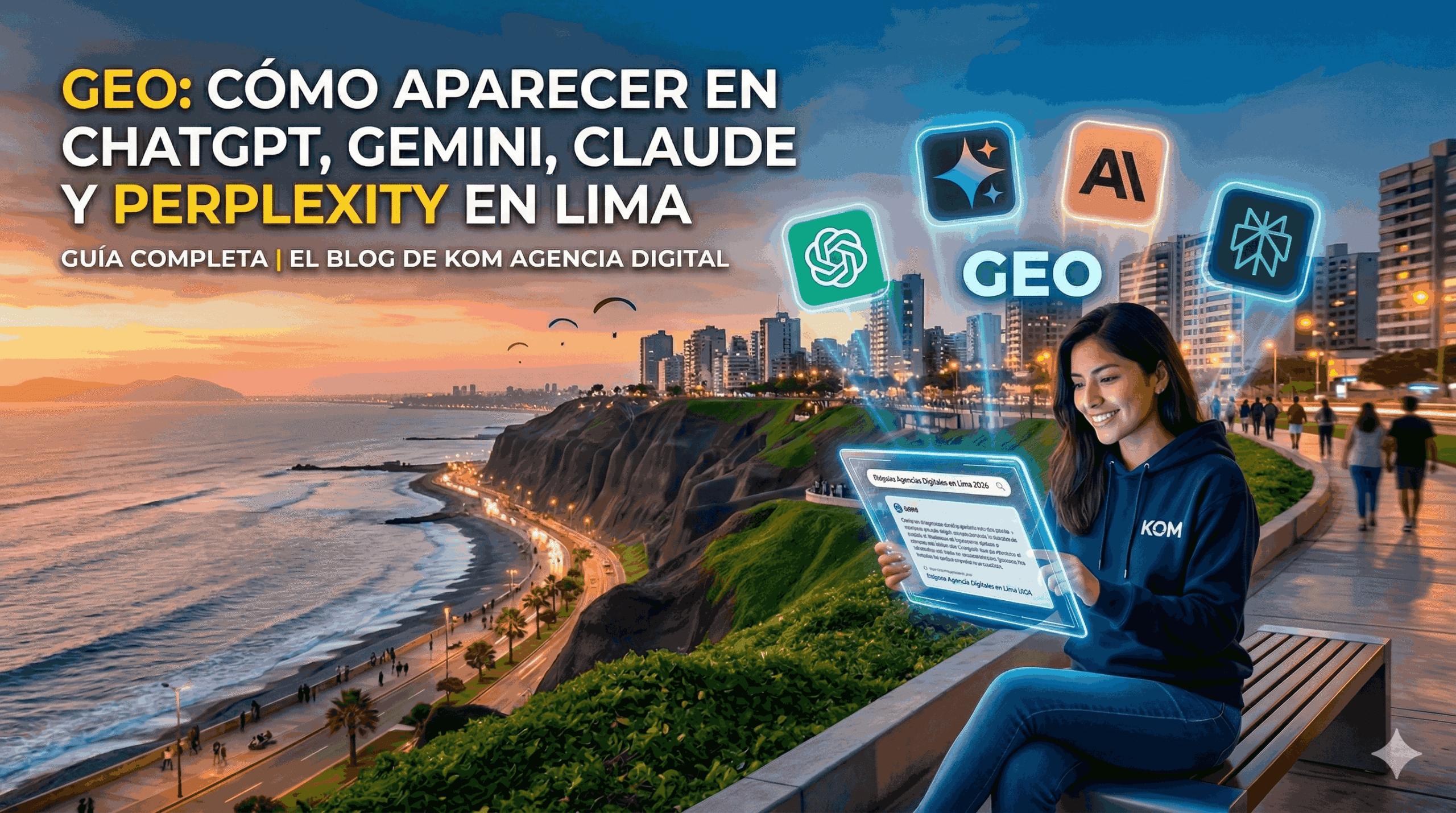 GEO como aparecer en ChatGPT Gemini Claude y Perplexity en Lima Guia completa scaled | KOM Agencia Digital PAGINAS WEB EN LIMA GEO cómo aparecer en ChatGPT, Gemini, Claude y Perplexity en Lima — Guía completa