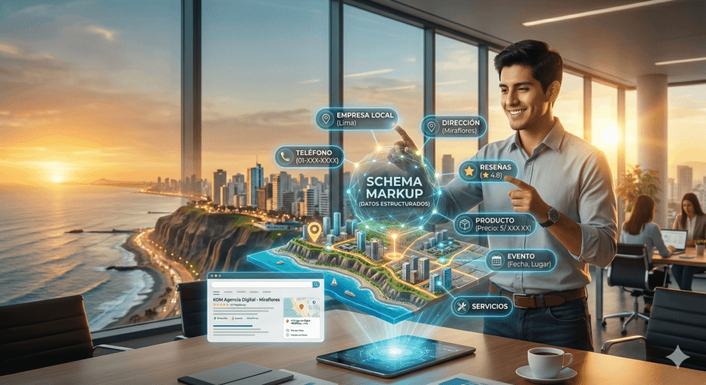 Schema Markup que es como funciona y por que tu empresa en Lima lo necesita | KOM Agencia Digital PAGINAS WEB EN LIMA Schema Markup qué es, cómo funciona y por qué tu empresa en Lima lo necesita este 2026