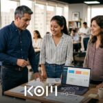 Un gerente comercial y dos colegas revisan en la laptop el informe mensual que preparó Claude Cowork con los archivos de ventas