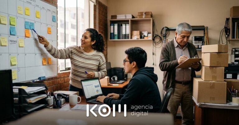 Equipo de una tienda online revisa un calendario en la pared para planificar cómo participar en el Cyber Wow con su stock (cyber wow como participar)
