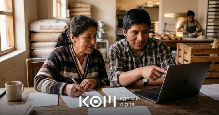 Dueños de una panadería revisan en la laptop el boletín que enviarán a sus clientes como parte de su email marketing en Perú (email marketing perú)
