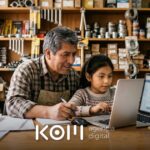 Dueño de una ferretería y su hija preparan en la laptop su postulación a financiamiento para la digitalización de su mype (financiamiento digitalización mype)