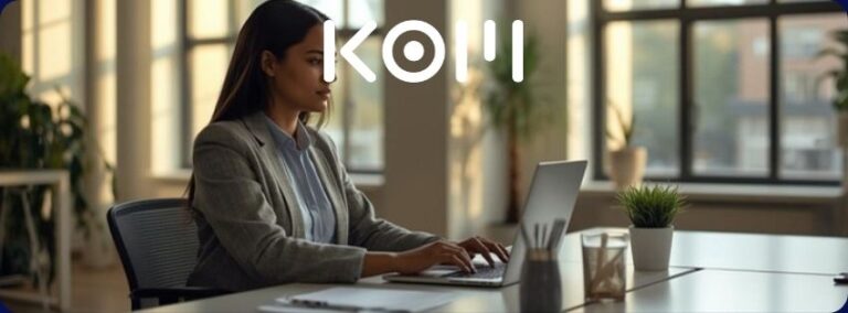 Profesional usando herramientas de inteligencia artificial para crear contenido en español - KOM