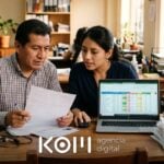 Contador y asistente comparan una factura impresa con la hoja de Excel generada usando IA para facturas en su oficina