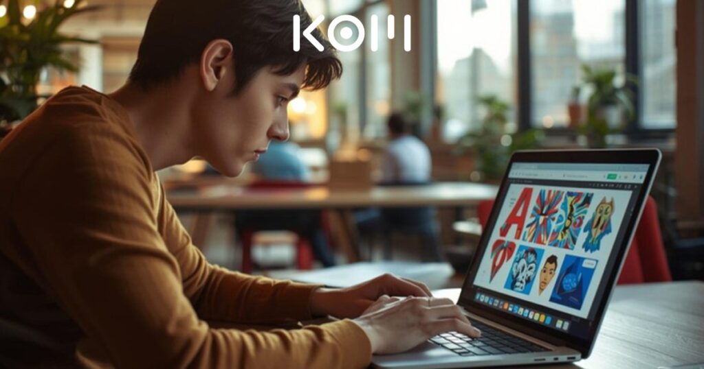 kom ia articulo 41700 | KOM Agencia Digital PAGINAS WEB EN LIMA Joven profesional usando herramientas de inteligencia artificial para diseño y creatividad digital