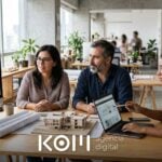 Socios de un estudio de arquitectura revisan con una desarrolladora el mapa de URLs para migrar de Wix a WordPress
