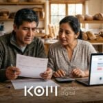 Pareja dueña de una panadería compara facturas y evalúa si su página web con pago mensual les conviene a largo plazo (página web pago mensual)