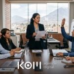 Gerenta presenta a su equipo la política de uso de inteligencia artificial de la empresa durante una reunión de capacitación (política de uso de inteligencia artificial empresa)
