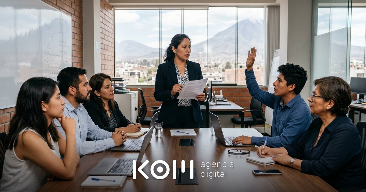 Gerenta presenta a su equipo la política de uso de inteligencia artificial de la empresa durante una reunión de capacitación (política de uso de inteligencia artificial empresa)