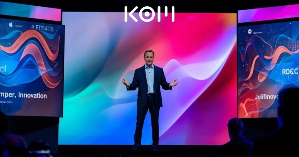 que es mistral ai la startup europea que desafia a kom | KOM Agencia Digital PAGINAS WEB EN LIMA Ejecutivo de tecnología presentando innovaciones de inteligencia artificial en evento global