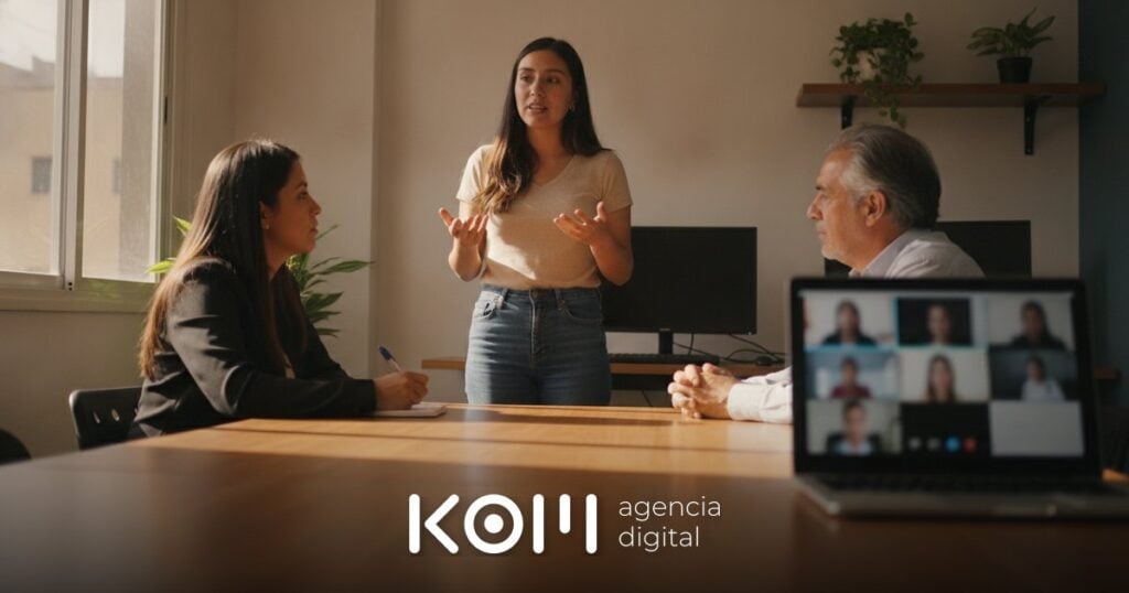 Equipo de una pyme en una videollamada con participantes remotos mientras deciden resumir reuniones con IA tras avisar a todos