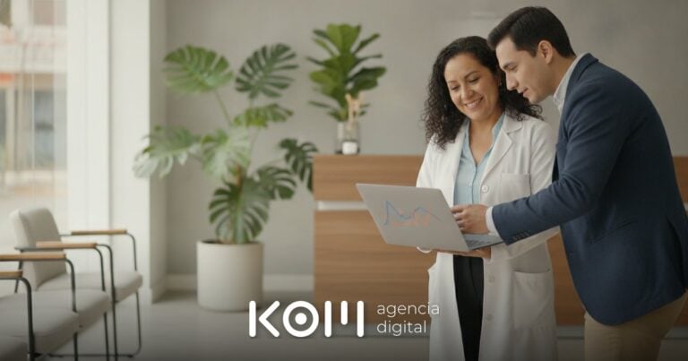 Dentista y consultor revisan en la laptop el filtro de consultas de marca de Search Console para separar el tráfico nuevo (filtro consultas de marca search console)