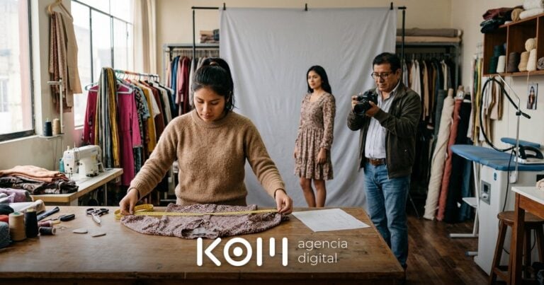 Equipo de una tienda online de ropa en Perú mide una blusa y fotografía a una modelo para preparar fichas con tallas reales (tienda online de ropa perú)