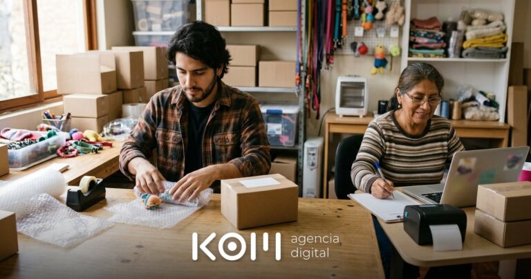 Emprendedores peruanos preparan pedidos y revisan comprobantes en su tienda virtual con facturación electrónica y envíos a provincias