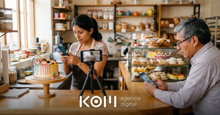 Dueños de una pastelería graban un video y revisan mensajes mientras deciden si usar TikTok o Facebook para su negocio (tiktok o facebook para negocio)