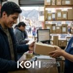 Joven recoge en una agencia de Huancayo el pedido de una tienda que aprendió a vender online a provincias de Perú con envíos a agencia (vender online a provincias perú)