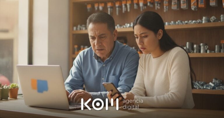 Dueño de ferretería y su hija revisan en la laptop si llegó un pedido tras configurar WP Mail SMTP en su web WordPress